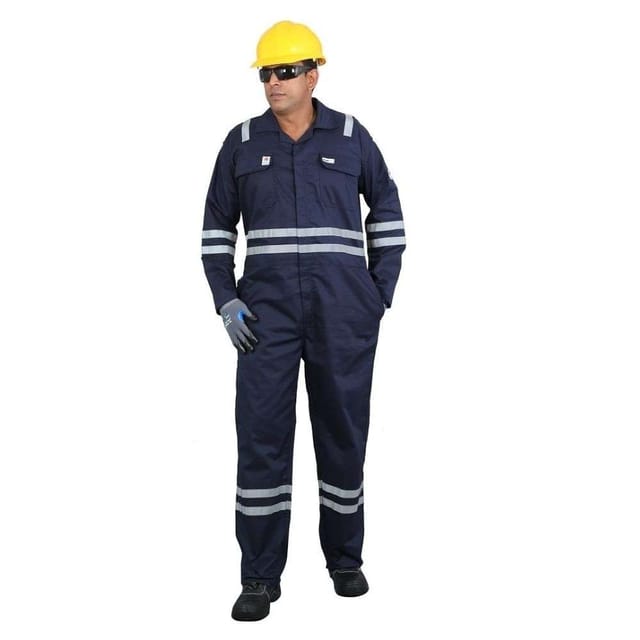 Vaultex VNR 230GSM Fire Retardant Reftlective tape cotton coverall,Navy Blue, 2XL