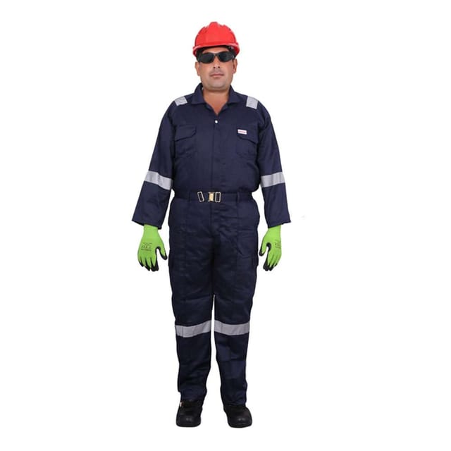 Vaultex PIA 190GSM Reflective Strip Twill Coverall, Navy Blue, 3XL