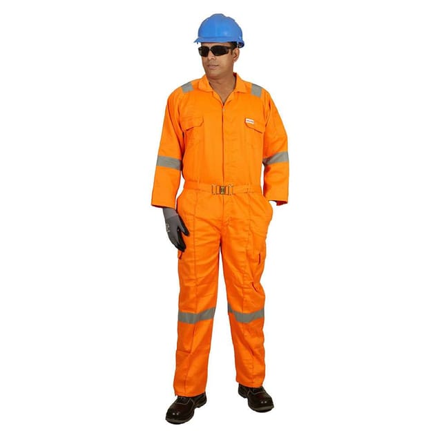 Vaultex COM 190GSM Reflective Strip Twill Coverall, Orange, Large