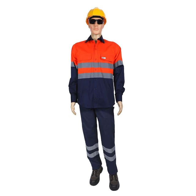 Vaultex AOI Cotton Pant & Shirt, Navy/Orange, XL