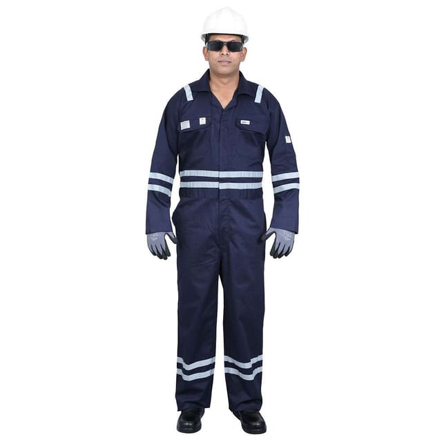 Vaultex MIS 230GSM Fire Retardant Reftlective tape cotton coverall,Navy Blue, Large