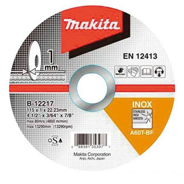 Makita B-12217 Thin Cutting Wheel 115 x 1.0 x 22.23mm A60T