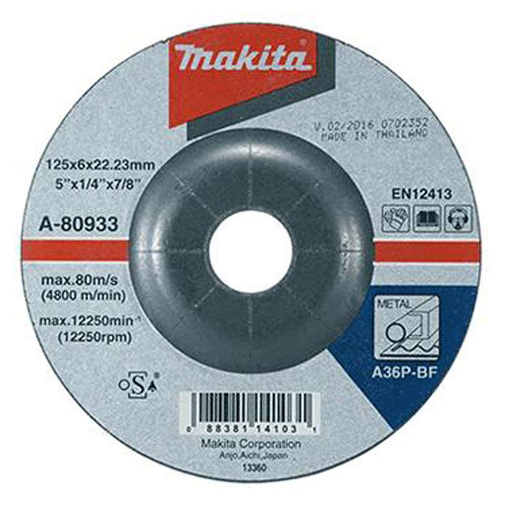 Makita A-80933 Grinding Wheel 125mm x 22mm A36P 6mm Thickness