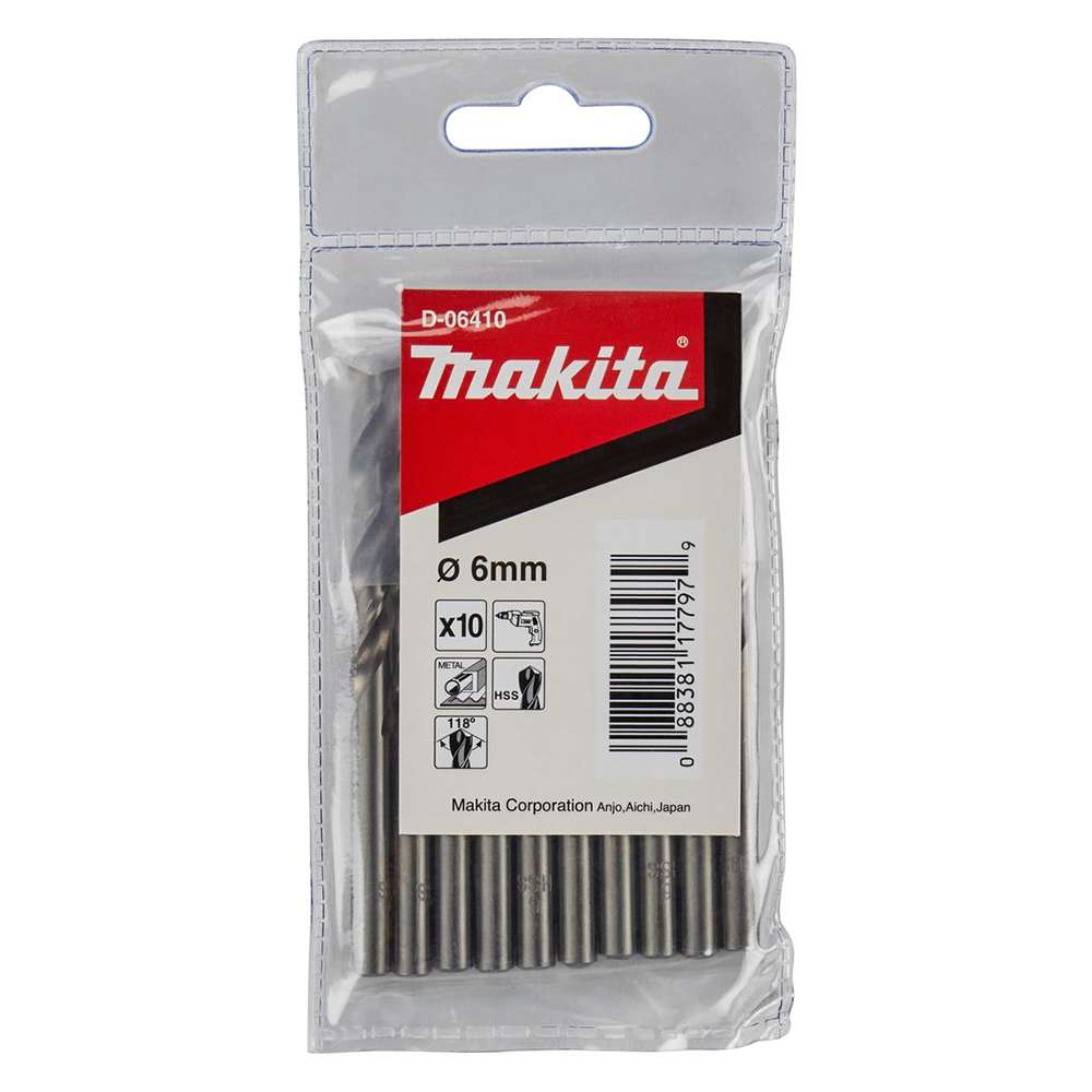 Makita D-06410 HSS Drill Bit for Metal 6 x 93mm - 10 Pcs/Pkt