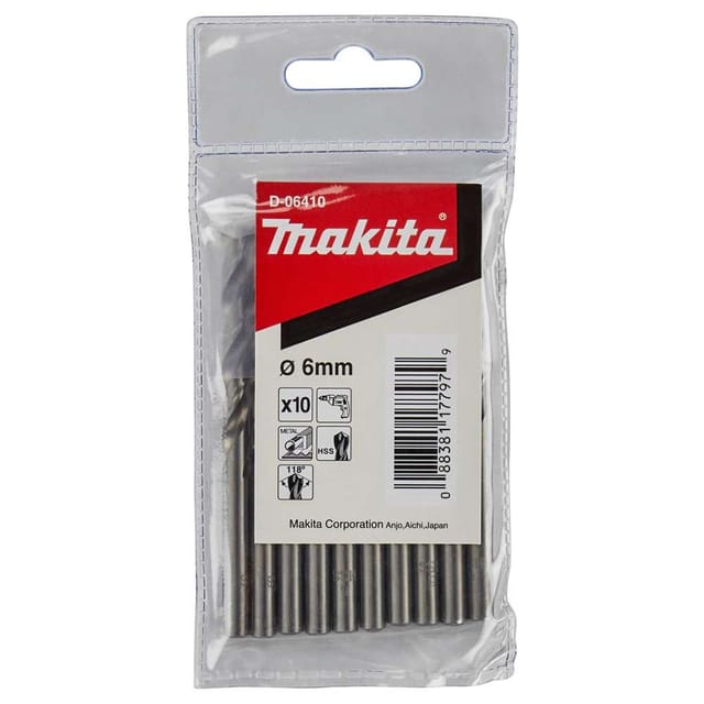 Makita D-06410 Metal Drill Bit HSS-G 6.0 x 93mm - 10 Pcs/Set