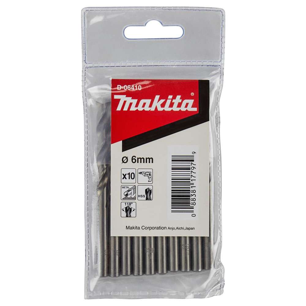 Makita D-06410 Metal Drill Bit HSS-G 6.0 x 93mm - 10 Pcs/Set