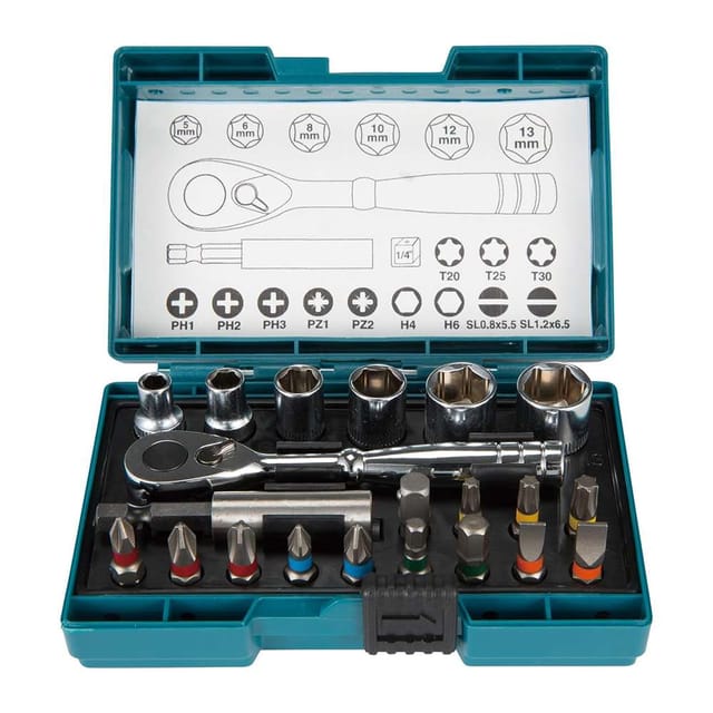 Makita B-54081 Screw Bit & Socket Set with Rachet Handle - 21 Pcs/Set