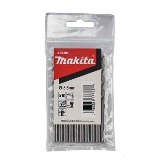 Makita D-06395 HSS Drill Bit for Metal 5.5 x 93mm - 10 Pcs/Set