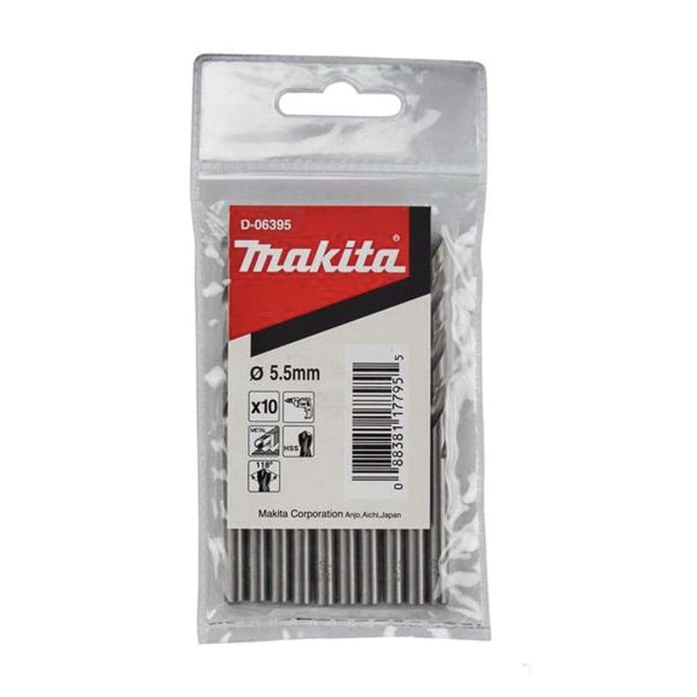 Makita D-06395 HSS Drill Bit for Metal 5.5 x 93mm - 10 Pcs/Set