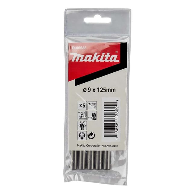 Makita D-06535 HSS Drill Bit for Metal 9 x 125mm - 5 Pcs/Set
