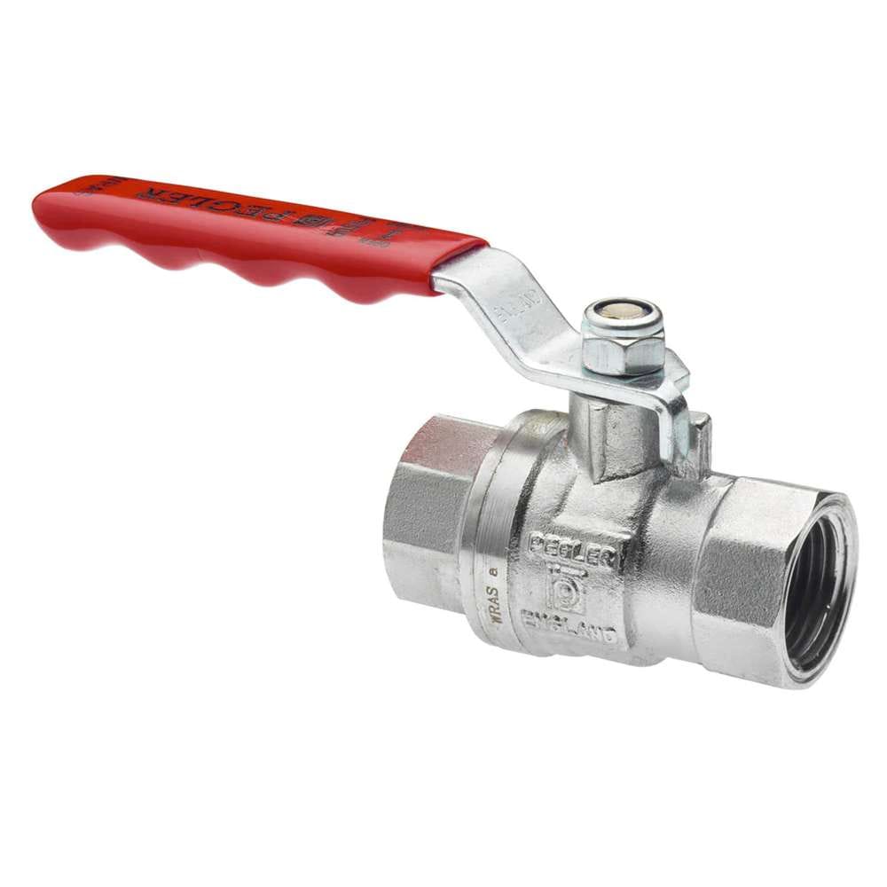 Pegler Brass Ball Valve, 1", Full-Bore, Smooth Operation, Nickel-Plated Lever