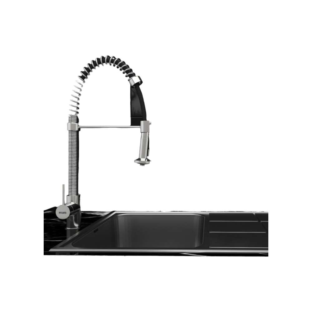 Milano Sam Spring Kitchen Sink Mixer, 60 cm Hose, 2-Piece Set, Chrome