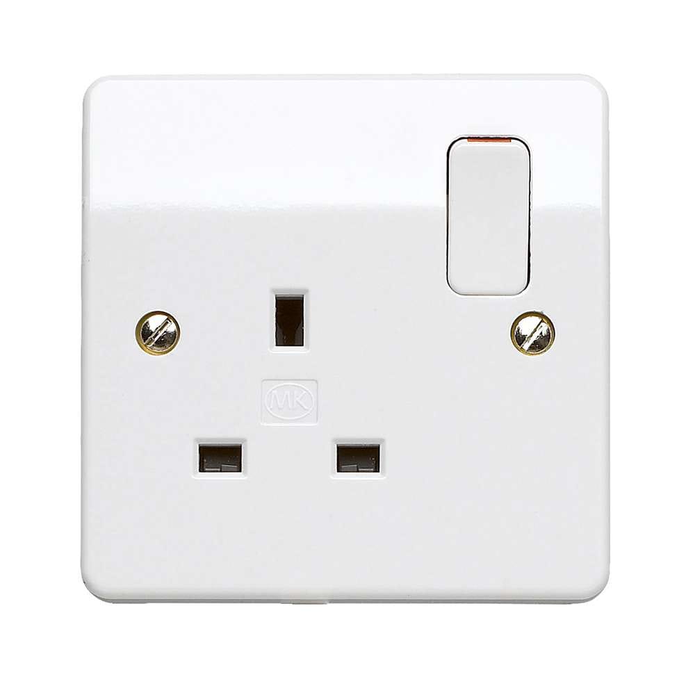 MK Electric 13A Single Socket K2757WHI, Shuttered Outlet, Durable Faceplate, Reliable Action