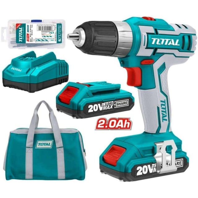 Total TIDLI200215 20V Lithium-Ion Cordless Drill With 2 x 2.0AH Battery and Impact Function