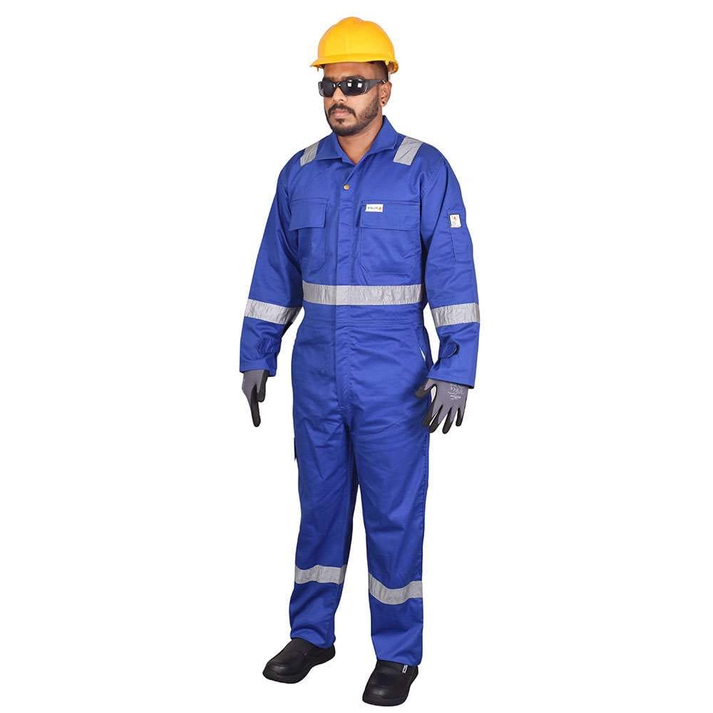 Workland LHO 230GSM 100% Cotton Fire Retardant Coverall With Reflective Navy Blue - 2XL