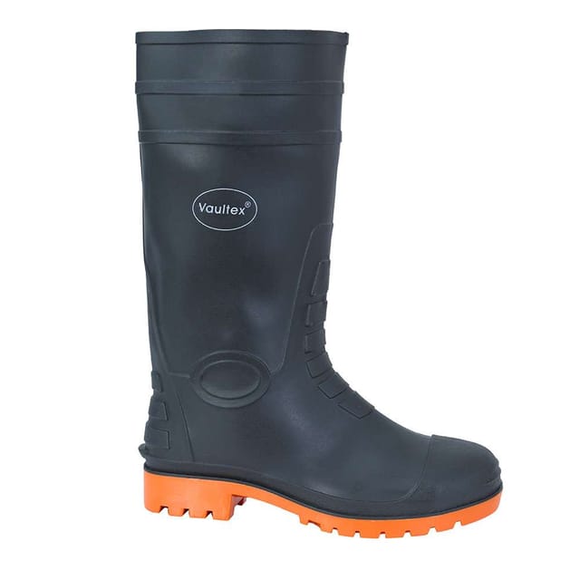 Vaultex BLS PVC Steel Toe Safety Gumboots - Black/Orange, 44
