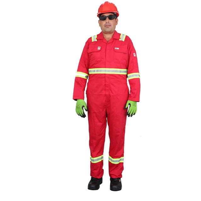 Vaultex MTA 230GSM Fire Retardant Reftlective tape cotton coverall,Red, Small