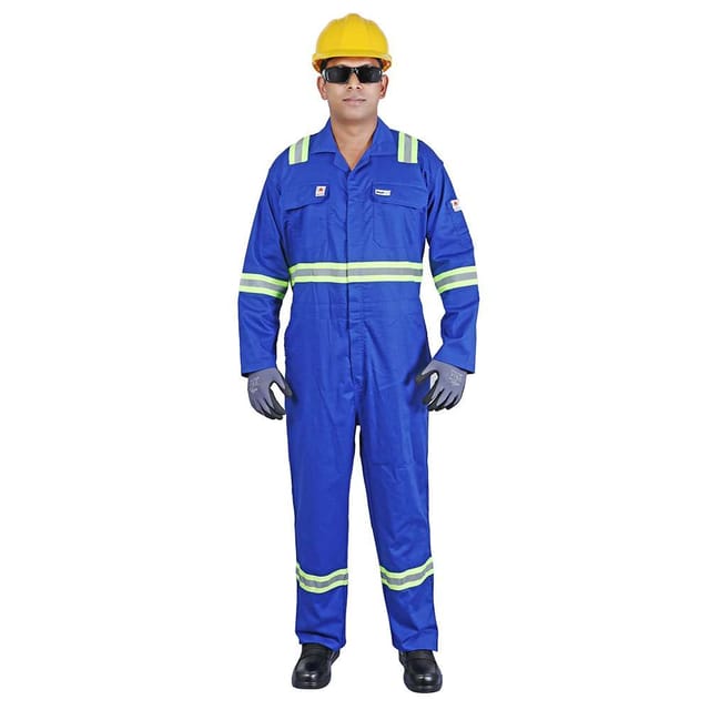 Vaultex CRE 230GSM Fire Retardant Reftlective tape cotton coverall,Royal Blue, Small