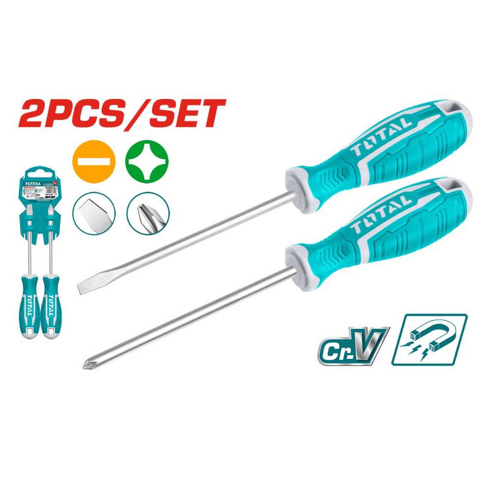 Total THT250201 6 Inch Philips and Slotted Screwdriver Set 2Pcs