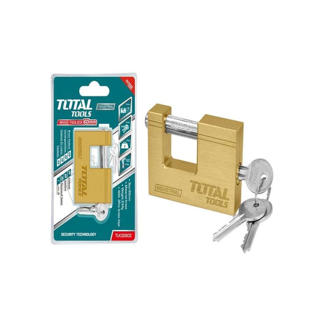 Total TLK32603 60MM Heavy Duty Block Brass Padlock