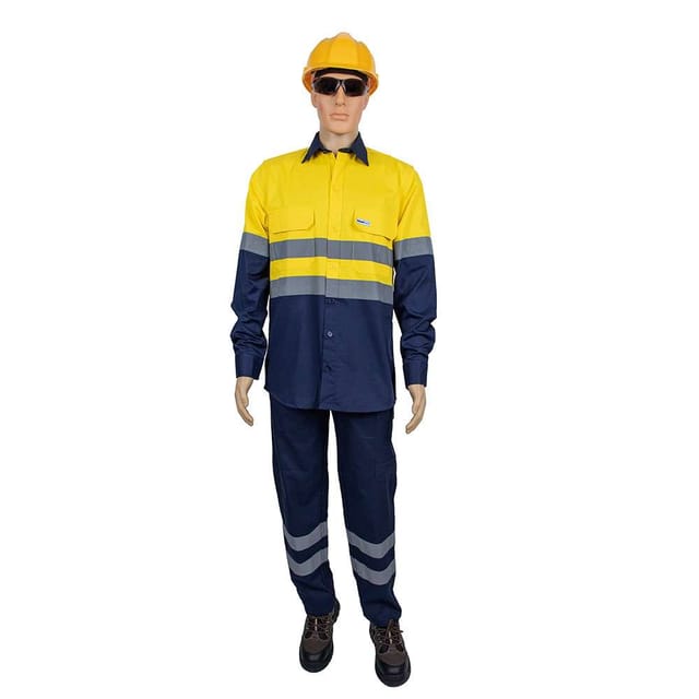 Vaultex DQO Cotton Pant & Shirt, Navy/Yellow, 2XL