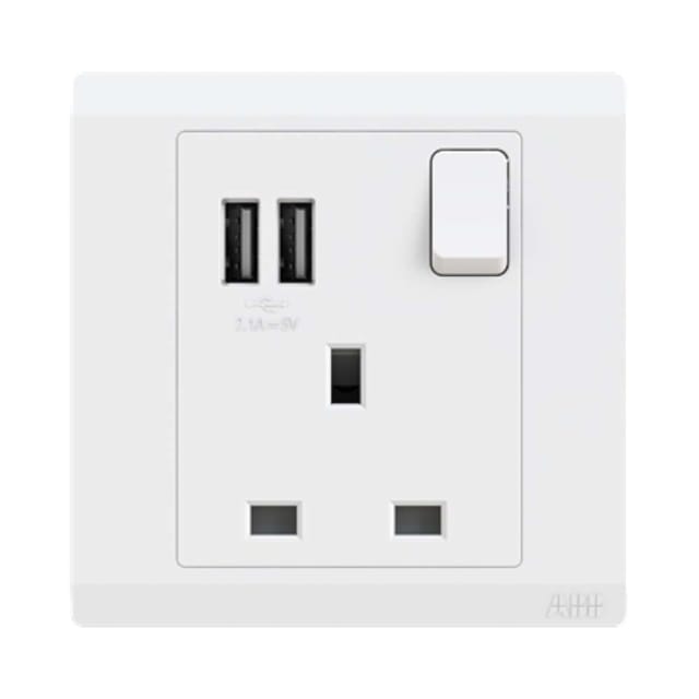 ABB 1 Gang 13Amp Switch Socket Double Pole with USB, Inora BL261, White