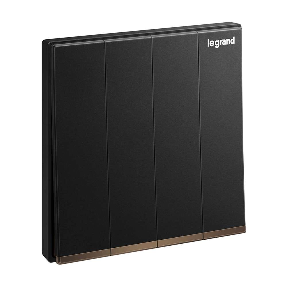 Legrand Galion 4-Gang 1-Way 16AX Switch, Quad Single-Point Control, Suitable for Home & Office - Black