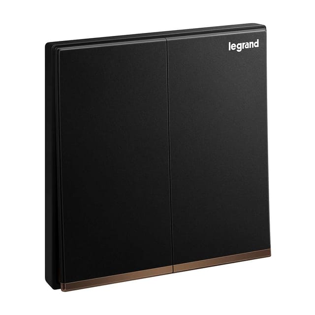 Legrand Galion 2-Gang 1-Way 16AX Switch, Dual Circuits, Single Location, Suitable for Home & Office - Black