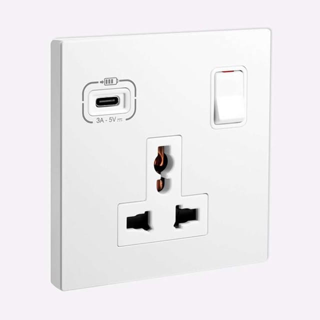 Legrand Galion 1-Gang Multistandard Switched Socket with USB-Type-C 18W, Suitable for Office & Hotels - White