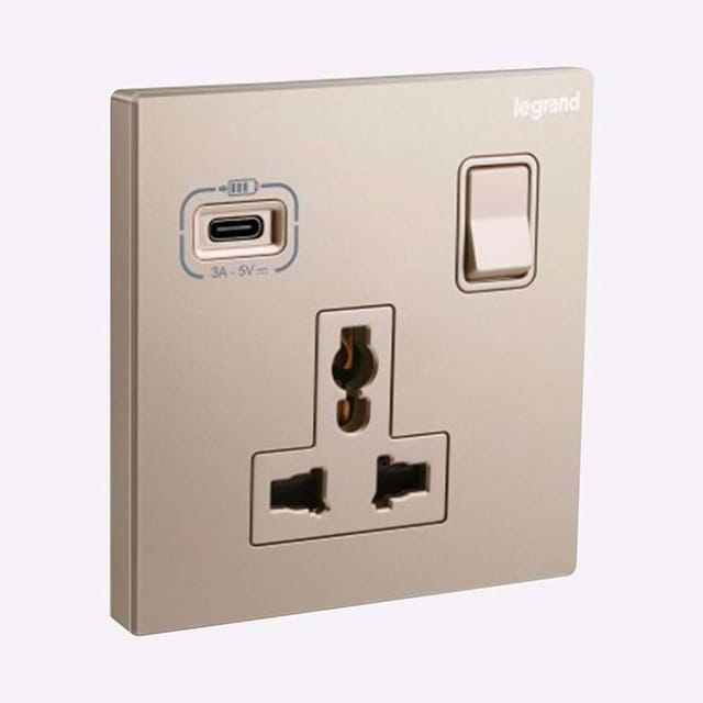 Legrand Galion 1-Gang Multistandard Switched Socket with USB-Type-C 18W, Suitable for Office & Hotels - Rose Gold