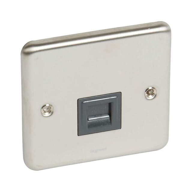 Legrand Data Socket, 1-Gang with RJ45 Module, 3x3, Brushed Stainless Steel Finish
