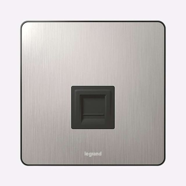 Legrand Synergy Sleek BSS Single RJ45 Category 6 Data Outlet, 1-Gang, Compact Port, Suitable for Office - Brushed Stainless Steel