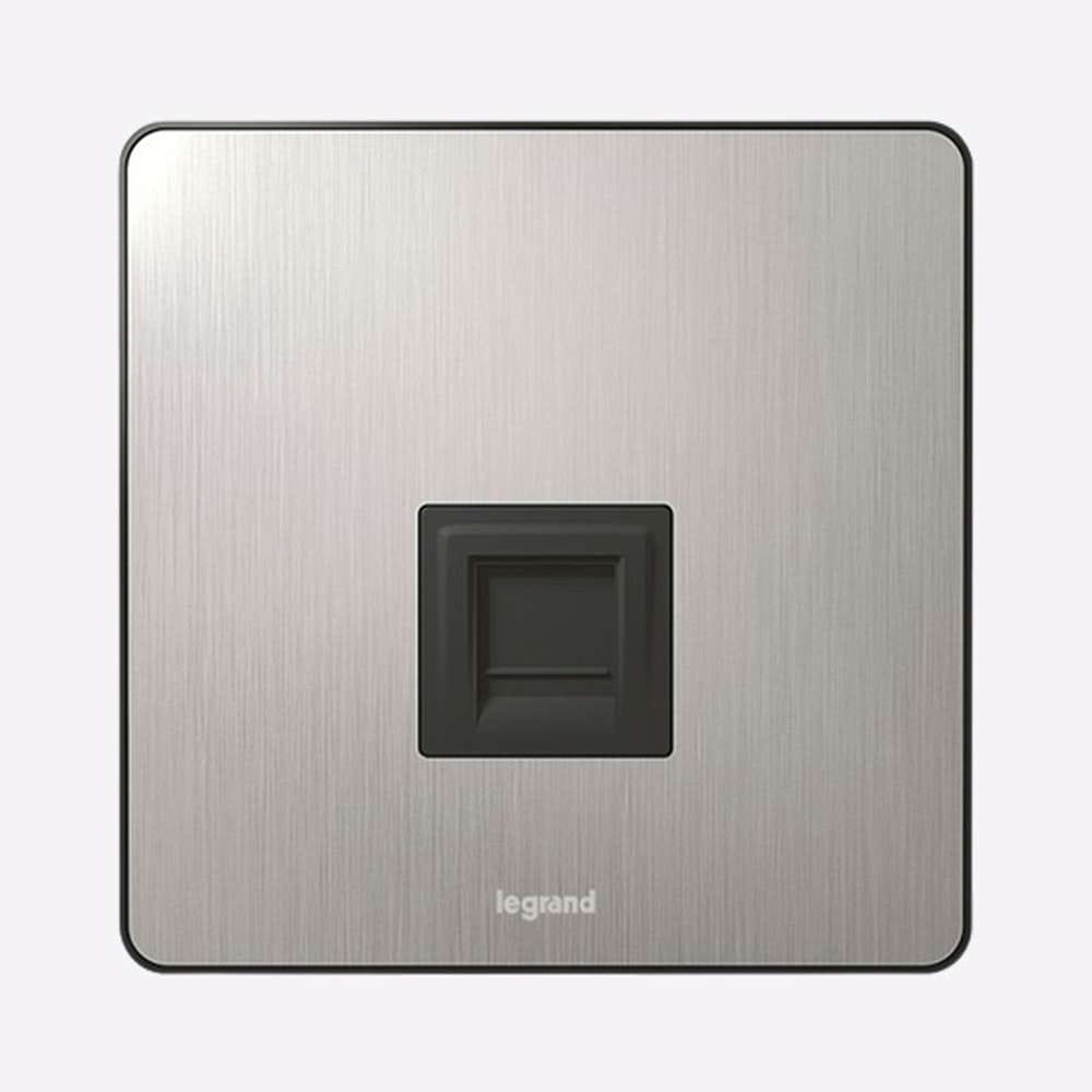 Legrand Synergy Sleek BSS Single RJ45 Category 6 Data Outlet, 1-Gang, Compact Port, Suitable for Office - Brushed Stainless Steel