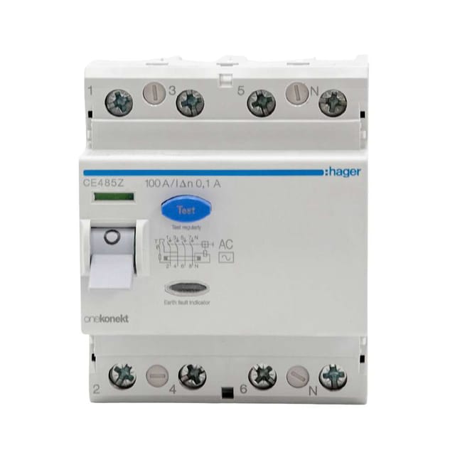 Hager CE485Z 100A 4Pole 100Ma Earth Leakage Circuit
