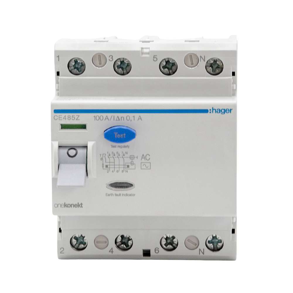 Hager CE485Z 100A 4Pole 100Ma Earth Leakage Circuit