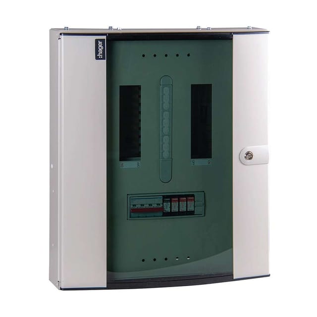 Hager Distribution Board, 8+6 Way, TPN Ready, Metal Enclosure
