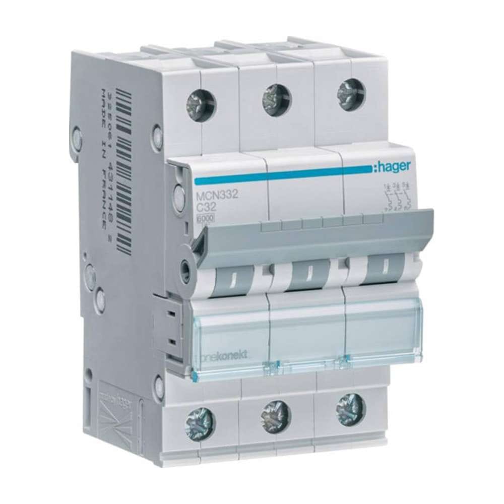 Hager MCB, 32 A, 3-Pole, Miniature Circuit Breaker