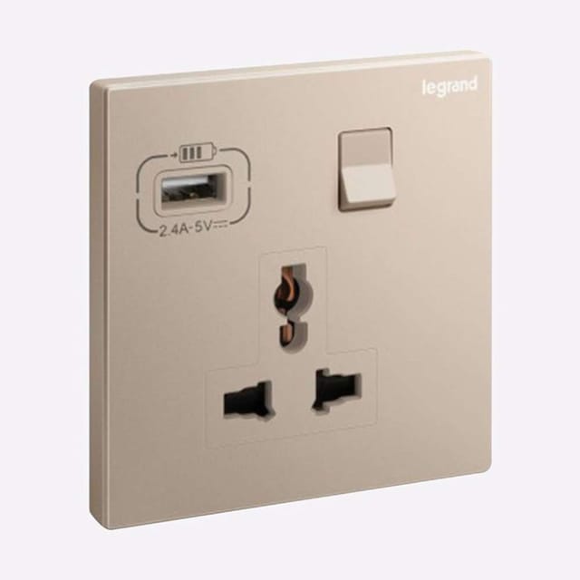 Legrand Galion 1-Gang Multistandard Switched Socket with USB-A, Universal Power & Charging, Suitable for Office & Hotel - Rose Gold