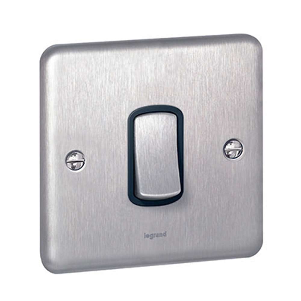 Legrand 1-Gang 1-Way Switch, 3x3, Brushed Stainless Steel Finish