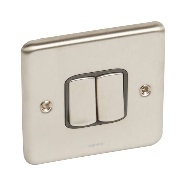Legrand 2-Gang 2-Way Switch, 3x3, Brushed Stainless Steel Finish