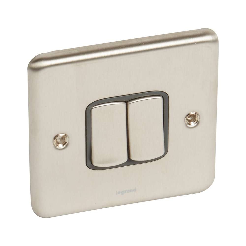 Legrand 2-Gang 2-Way Switch, 3x3, Brushed Stainless Steel Finish