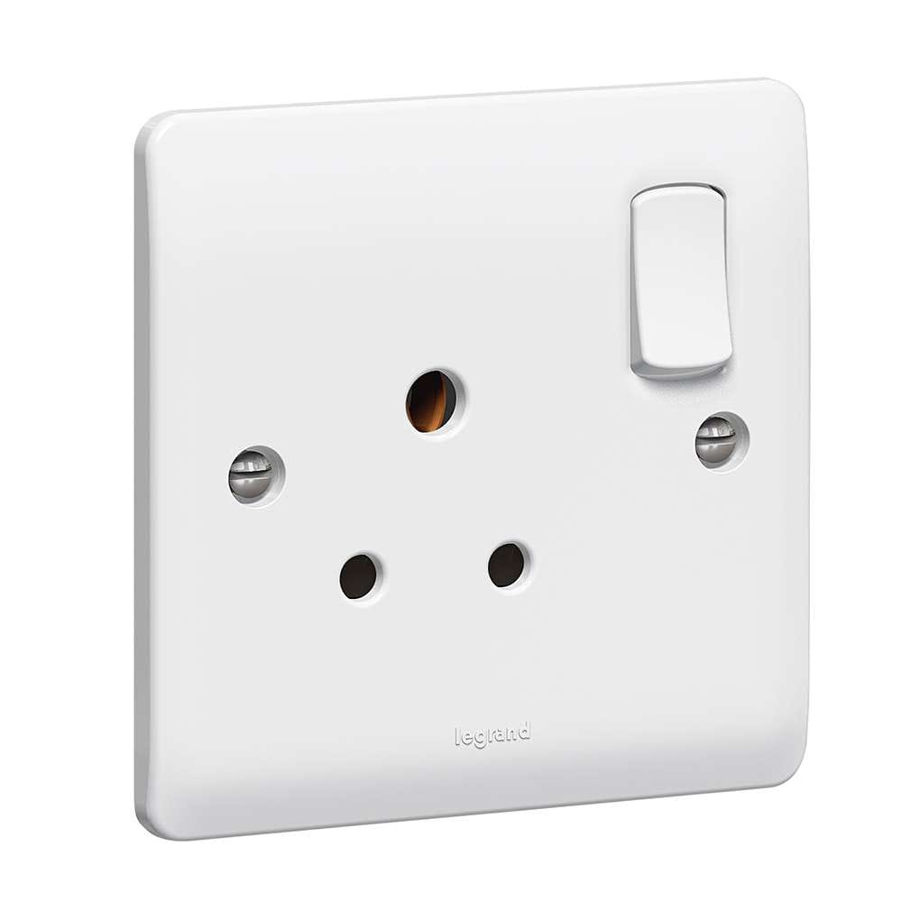 Legrand Synergy 5A Single Switched Socket Round-Pin, Compact Power, Suitable for Home - White