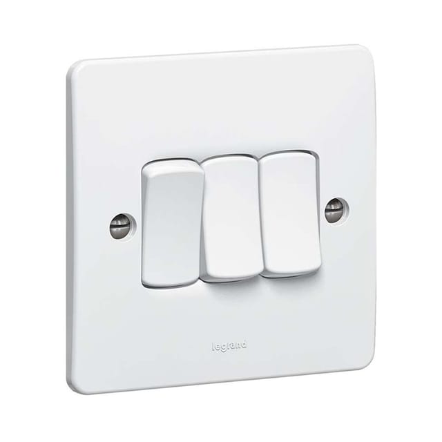 Legrand Synergy 3-Gang 2-Way 20AX Switch, Triple Circuits, Two Point, Suitable for Home & Office - White