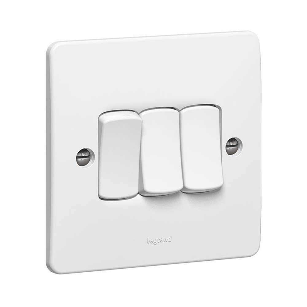 Legrand Synergy 3-Gang 2-Way 20AX Switch, Triple Circuits, Two Point, Suitable for Home & Office - White