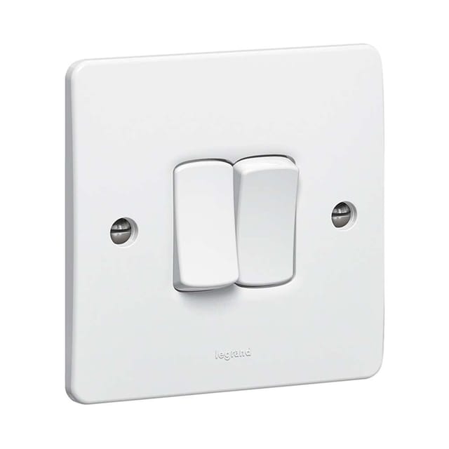 Legrand Synergy 2-Gang 1-Way 10AX Switch, Dual Circuits, Single Point, Suitable for Home & Office - White