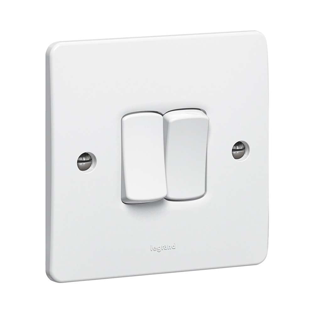 Legrand Synergy 2-Gang 1-Way 10AX Switch, Dual Circuits, Single Point, Suitable for Home & Office - White