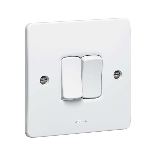 Legrand Synergy 2-Gang 1-Way 20AX Switch, Heavy-Duty Dual Circuits, Single Point, Suitable for Home & Office - White