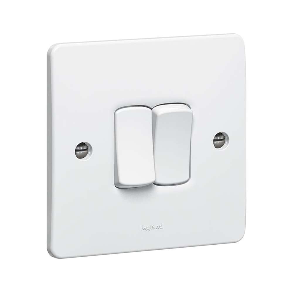 Legrand Synergy 2-Gang 1-Way 20AX Switch, Heavy-Duty Dual Circuits, Single Point, Suitable for Home & Office - White