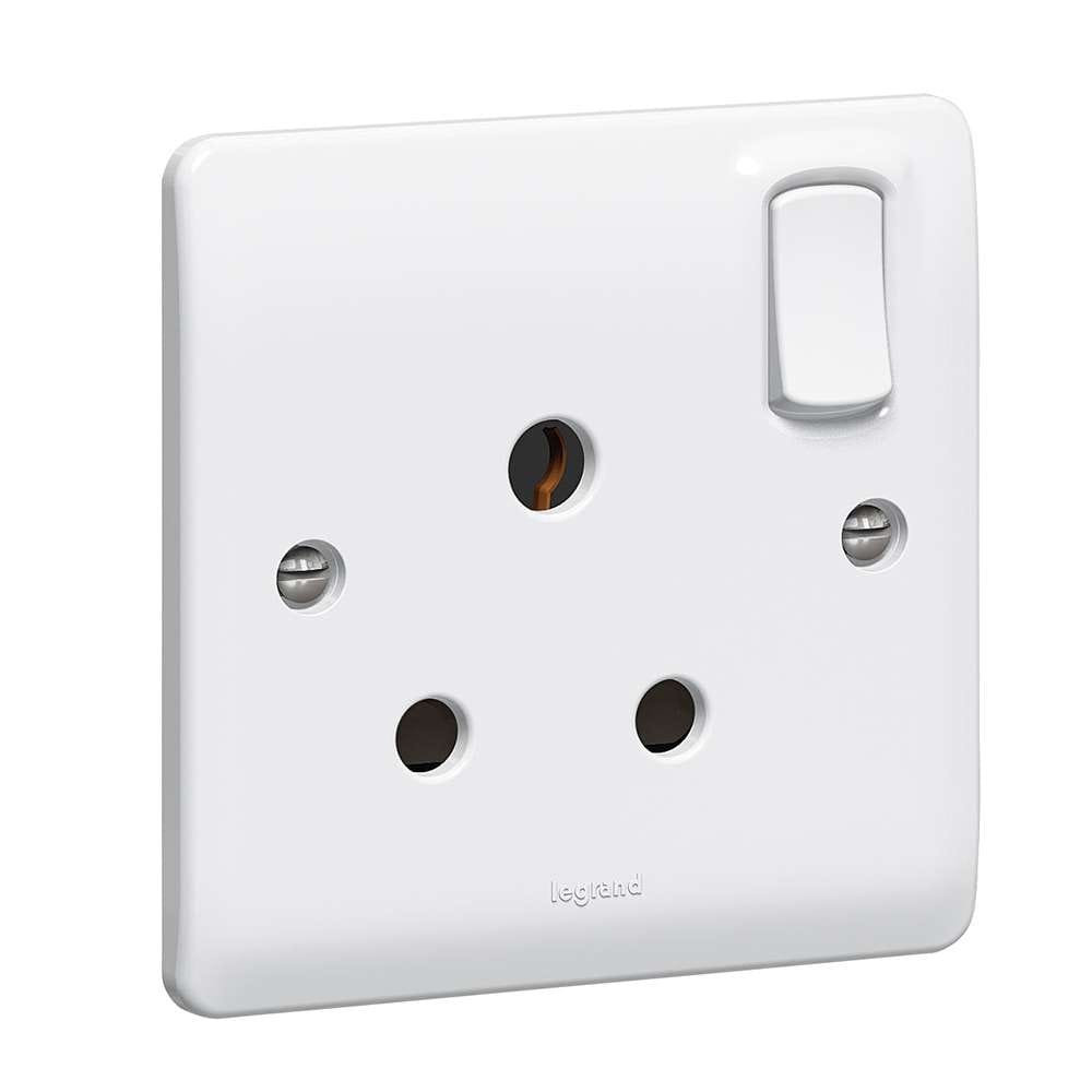 Legrand Synergy 15A Single Switched Socket Round-Pin, Heavy-Duty Power, Suitable for Office - White