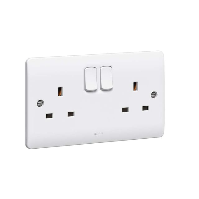 Legrand Synergy 13A Double Switched Socket, Double Power, Suitable for Home & Office - White